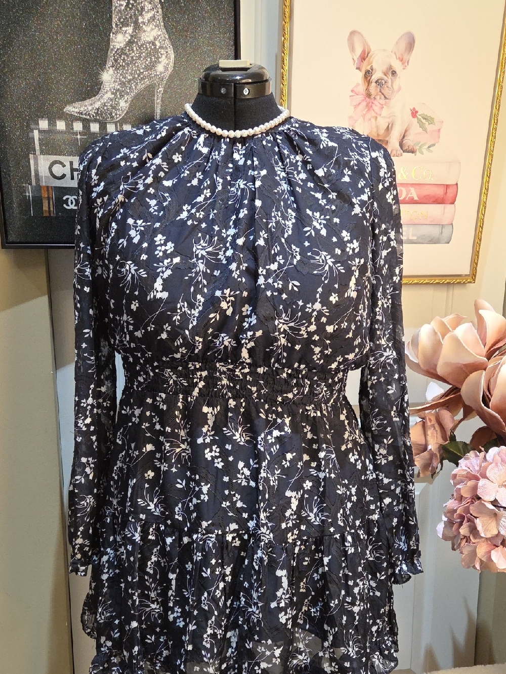 Nwot XXL Lulu's Navy and White Floral Midi Dress